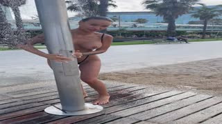 Monika Fox Naked Takes A Shower In Public